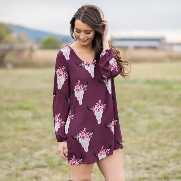 Peach Love California Wine Bull Skull Shift Dress - Picture 6 of 6